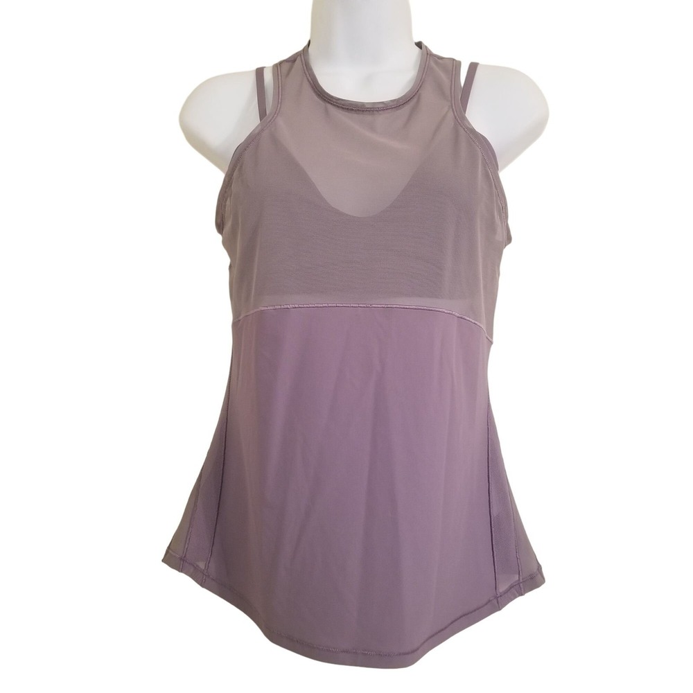 Lululemon Lavender Tank Top Attached Bra 6 FRESH in MESH Athleisure Yoga WorkOut